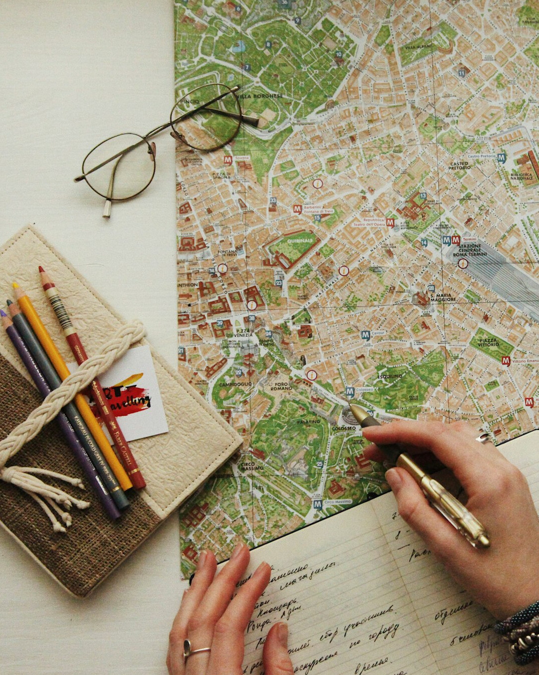 person planning story on paper